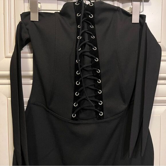 Missguided lace up black & suede  mini dress M - Picture 1 of 9